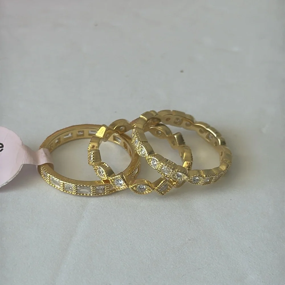 Set of 3 Stacking Rings Gold Plated 925 Sterling Silver Rings CZ Sones Sz. 8